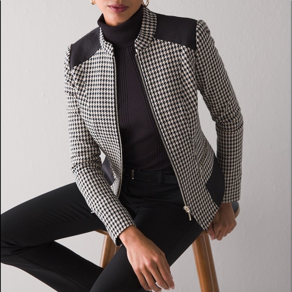 WHBM Zip Front Houndstooth Jacket size 8